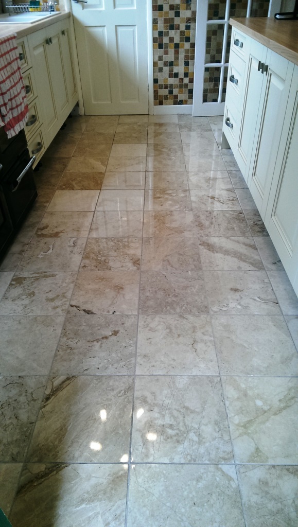 Polished Marble Kitchen Floor in Leicester After Cleaning
