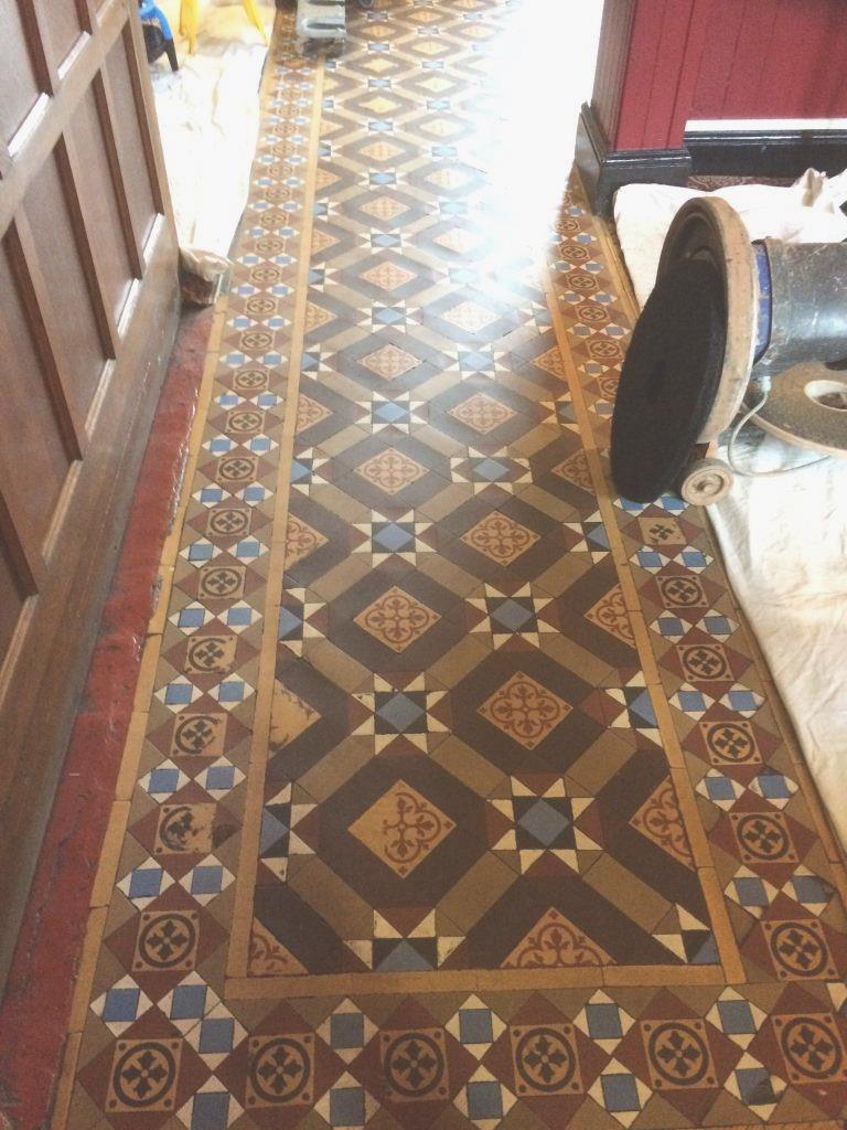 Victorian Tiled Public House Floor Before Cleaning in Hinckley