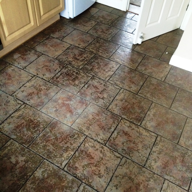 Heavily Soiled Ceramic tiled kitchen floor before cleaning Blaby