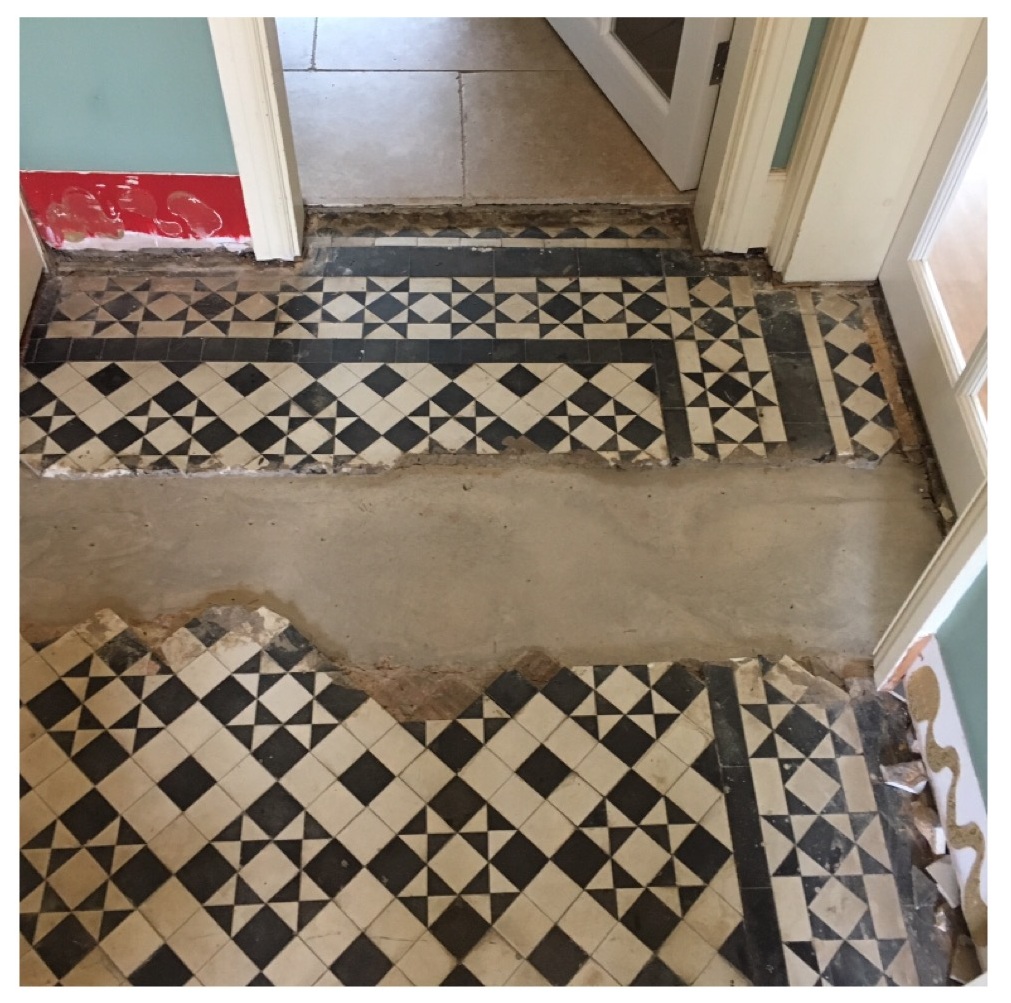 Black White Edwardian Geometric Floor Before Restoration Quorn