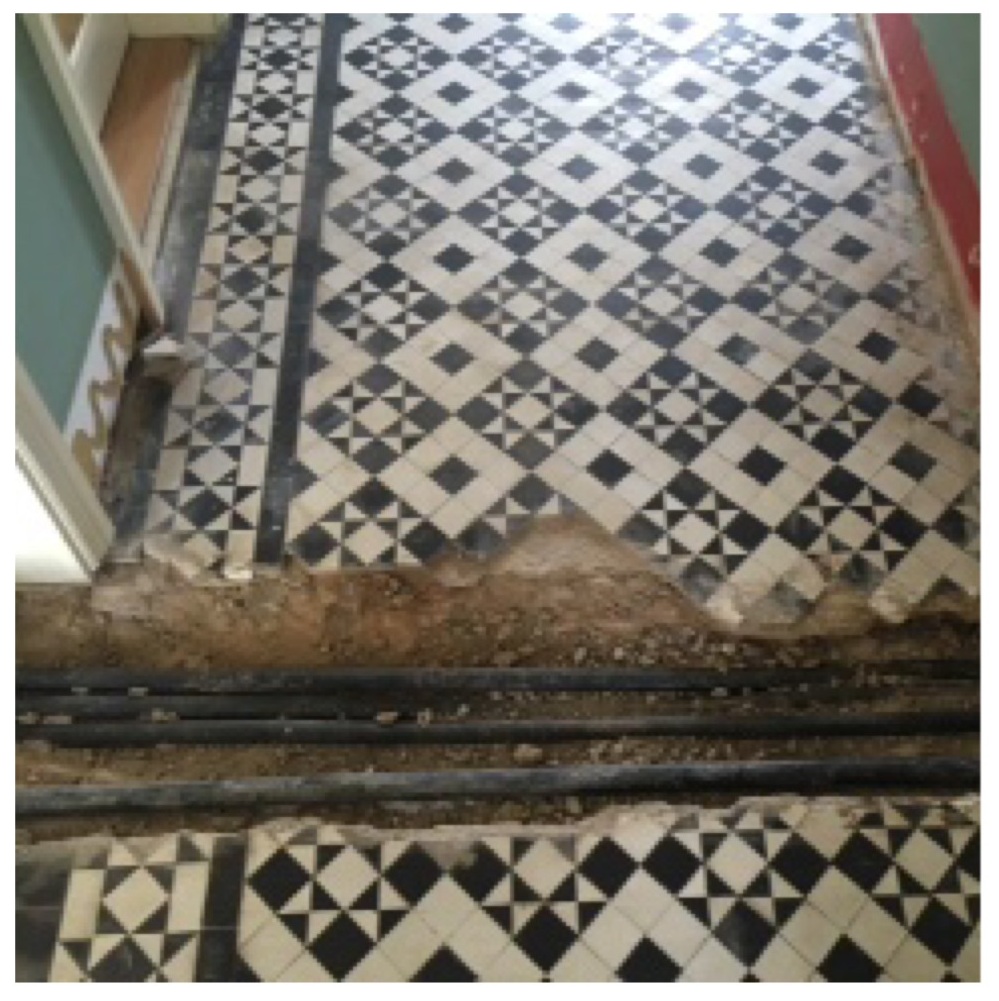 Black White Edwardian Geometric Floor During Restoration Quorn