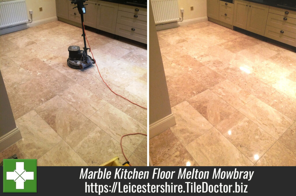 Polished Marble Kitchen Floor Refreshed in Melton Mowbray