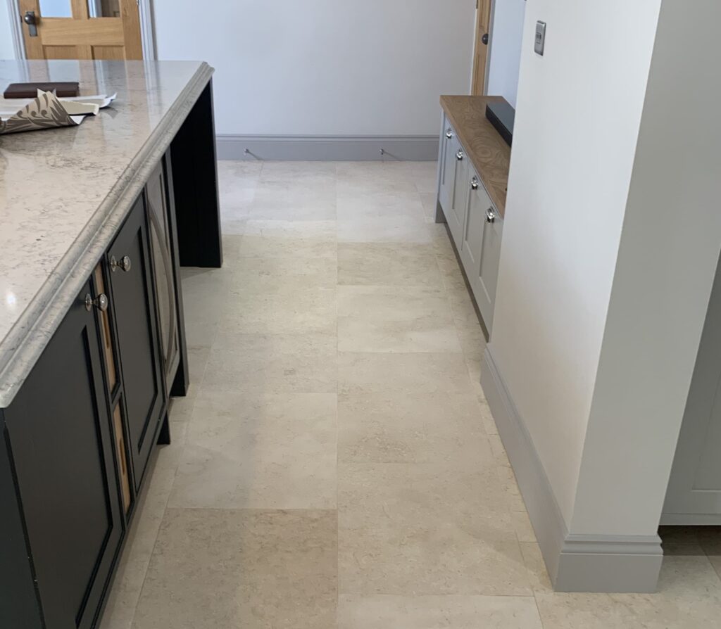 Jura Cream Honed Limestone Floor During Grout Cleaning South Kilworth