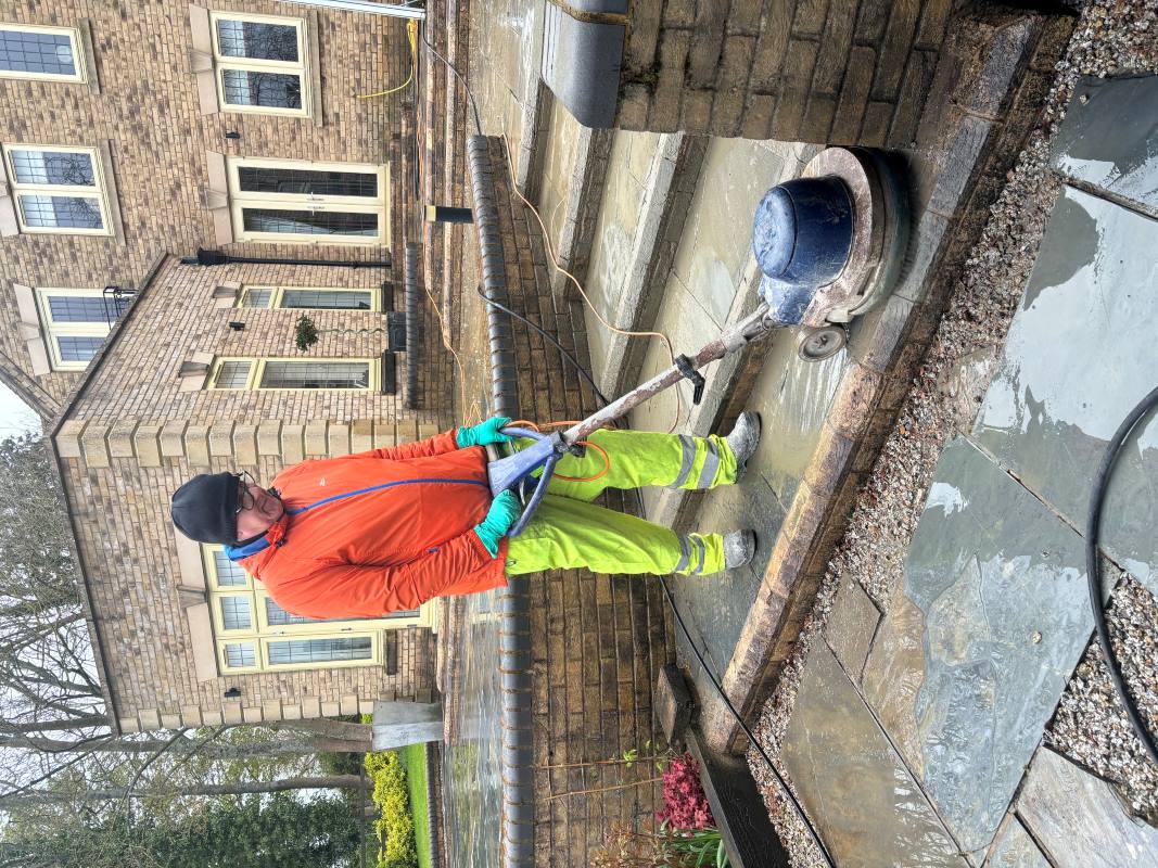 Yorkstone Patio Flagstones During Cleaning Hinckley