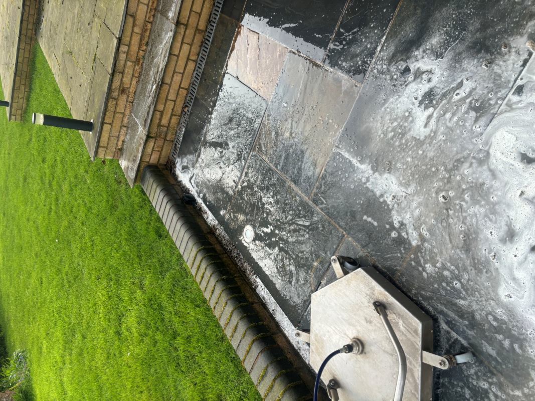 Yorkstone Patio Flagstones During Pressure Cleaning Hinckley